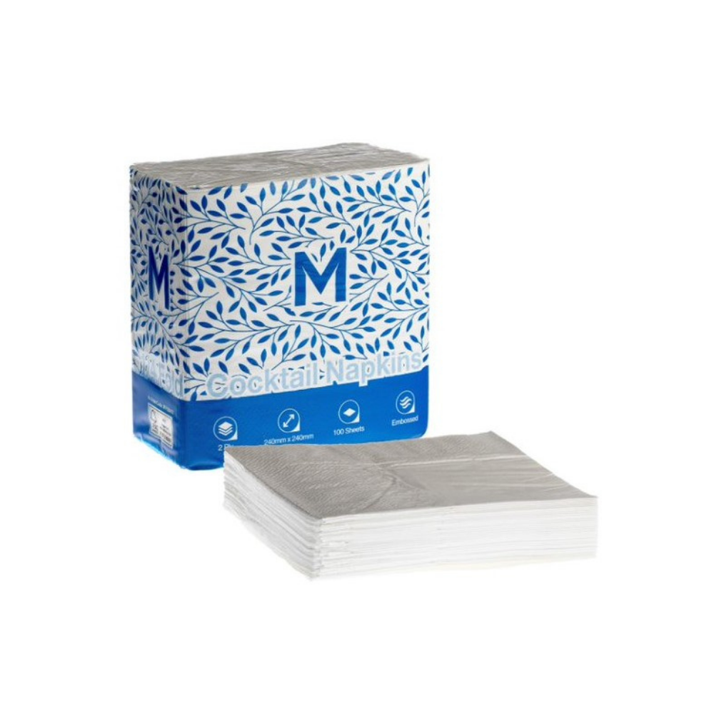 Cocktail Napkins 1/4 Fold - White, 240mm x 240mm, 2 Ply, FSC® Mix (2000)