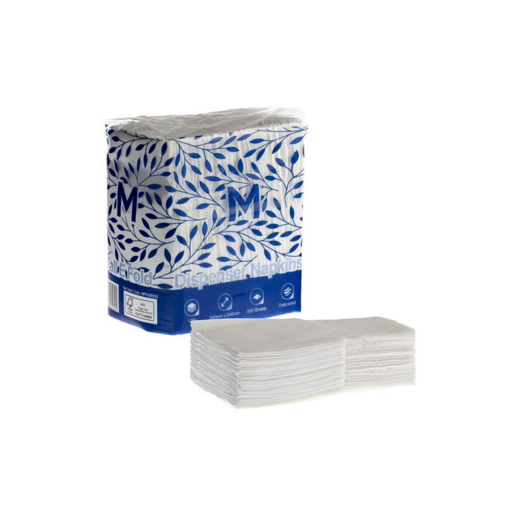 Compact Dispenser Napkins Tall E Fold - White, 240mm x 240mm, 1 Ply, FSC® Mix (5000)
