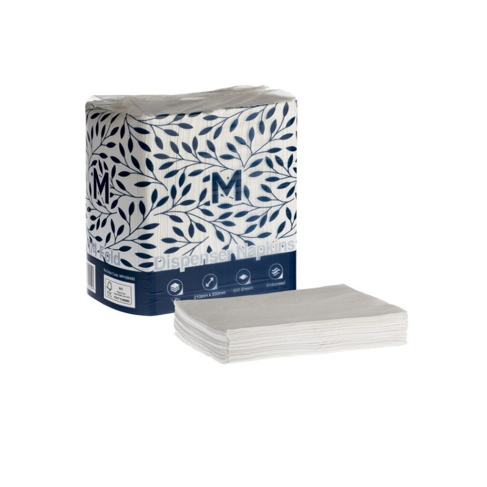 Dispenser Napkins - White, 210mm x 330mm, 1 Ply, FSC® Mix (6000)